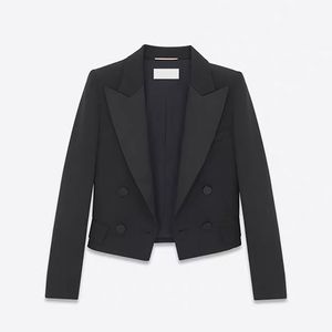 Kvinnor beskuren blazerjacka lyxig svart långärmad kostym jackor kvinna elegant formell kostym blazer