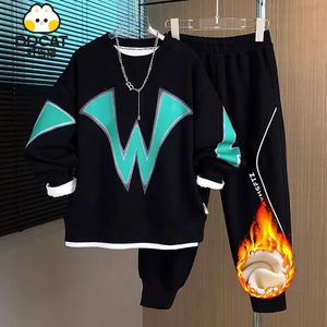 Children Warm Tracksuit Boys Letter Pullover Sweatshirt Pants Bottoms Set for Fall Winter Kids Clothes Suits for 4-14Y 240117