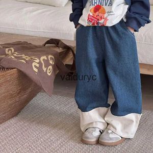 Hose 2024 Frühling Neues LDRen Patchwork Girls Wide Leghose Loose Baby Denim Fashion Kids Kleidung H240508