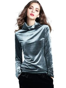 Capris koreanska super vintage velor turtleneck kvinnors toppar och blusar 2020 Autumn vinter långärmad streetwear skjorta blus kvinnor
