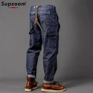 Supzoom varış üst moda sonbahar ve kış gündelik tulumlar erkekler moda gevşek yağlı çok cepli kargo denim kot 240117