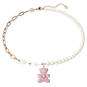 Swarovskis s925 colar designer de luxo moda feminina qualidade original colar jóias teddy série novo urso inteligente colar cheio diamante splice pérola