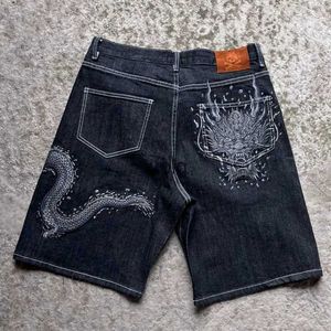 Jeans femininos 2023 novo americano gótico punk dragão anime impressão jeans de grandes dimensões mulheresy2k rua hip hop solto cintura alta jeans curtos homens