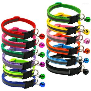 Dog Collars Pet Reflective Collar With Bell Adjustable Size Colorful Nylon Puppy Neck Strap Suitable For Cats And Small Dogs Supplies