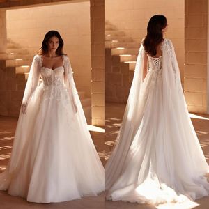 Modern Shine A-Line Wedding Dress 3D-Appliques Shawl Sleeves Ball Gown Plus Size Sweep Train Brudklänningar Klänning Vestido de Novia Size Color Anpassad D-H23916