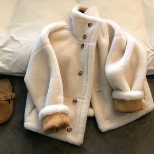 レディースジャケットプラッシュ両面コート2024冬の毛皮オールインワンの厚いルーズジャケット