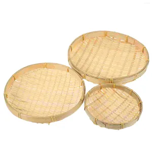 Conjuntos de louça 3 pçs tecelagem peneira redonda cesta de armazenamento frutas vegetais coador de lavagem tigela cozinha colander dustpan chinês tradicional