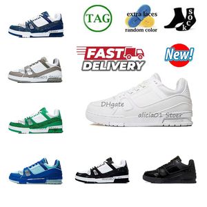 2024 Designer Flat Versatile Casual Shoes, Low Top Leather Men'S And Women'S Blue Black White Green Gray Lace Up Fashion Sneakers