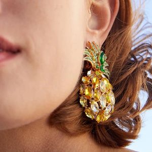 Brincos de garanhão abacaxi cristal para mulheres boho amarelo strass declaração brinco moda planta jóias bijoux