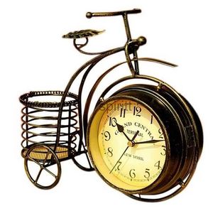 데스크 테이블 시계 레트로 빈티지 더블 사이드 브론즈 금속 자전거 시계 골동품 외관 자전거 시계 비 틱 데스크 테이블 책장 선반 시계 YQ240118