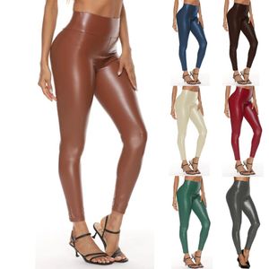 Capris faux läderbyxor kvinnor hög midja mager leggings höft lyft blyerts jeggings sexiga stretchbara imitation läderbyxor