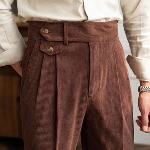 Herrbyxor högkvalitativa corduroy byxor byxa för man midja kontorsklänning byxor italienska män businer 2024 pantalon para hombres