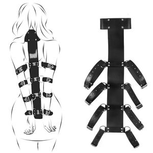 BDSM Bondage Black Belt Full Body Leather Restraint Straps Hand Bak Back Bondage Arm Body Binder Glove Seces Sex Bandage 240118