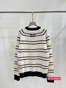 Designer Women's Sweaters Miu Home High Version Early Autumn New Age Reducing Stripe Wool Knitwear Round Neck Pullover Long sleeved Sweater for Women WA60