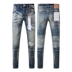 Jeans-Hersteller, Herren-Jeans, Verkauf, Marken, Hole Close-Herrenjeans, Long Skinny Slim Mid Zipper Fly Hole Denim, Herren-Lila-Jeans für Herren, Denim-Tear-Jeans für Herren