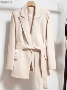 Women's Suits Blazers Women's Blazers Spring Autumn Suit Coat Beige Tie Up Jacket Slim Fit Stylish Top Outerwear Office Lady Blazer for Women ClothingL240118