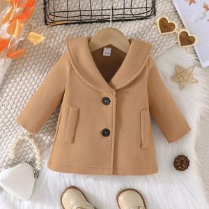 3-36 months fashionable long sleeved button khaki coat for children's warm jacket 240118