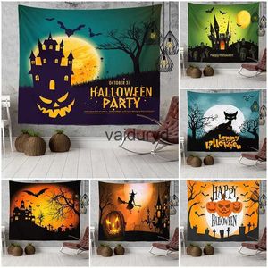 Tapeçarias 75x58cm Halloween Fundo Pano Tapeçaria Decoração de Parede Horror Fantasma Castelo Abóbora Lanterna PenduradoVaiduryd