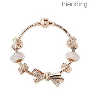 Moda originale argento 925 oro rosa vetro brillante arco bracciali braccialetti set gioielli fai da te perline fascino regalo di festa Bang271k NI01 2CRO 3S46