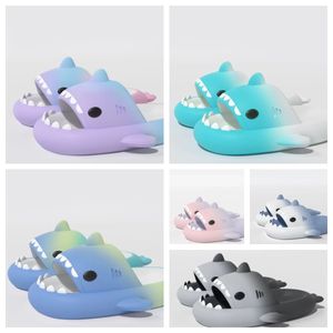 Designer's Cartoon Shark Slippers Summer Outdoor Sandals Men's Women's Rainbow Slippers Soft Sole Beach Sandals