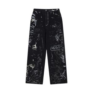Джинсы High Street Graffiti Letter, мужские свободные прямые брюки, дизайнерские джинсовые брюки