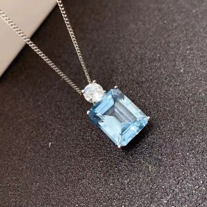 Natural Blue Topaz Pendant for Office Woman 10mmx12mm 5CT VVS TOPAZ NECKLACE Pendant med 3 lager 18K guldplätering