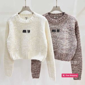 Designer Women's Sweaters Miu Home High Version 23 AutumnWinter New Versatile Fashion Casual Heavy Industry Bead Knitted Wool Long sleeved Pullover RD95