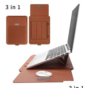 Cpus 3 In1 Laptop Bag Case For Book Air Pro Pu Leather 13/14/15/15.6 Inch Notebook Er Sleeve With Stand Mouse Pad Drop Delivery Comput Dhnfz