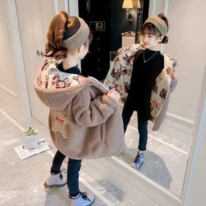 女の子のフード付きセーターの子供用ジャケット春と冬の子供用ジャケットの子供用服は、厚いベルベット240118の2つのピース