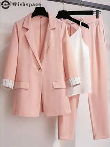 Kadınlar Suits Blazers 2023 Bahar Yeni Artı Beden Koreli Elegant Kadın Takımı Kadın Blazer Leisure Pants Tüvit Takım Ceket Üç Parça Ceket Pantolon Setl240118