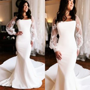 Meerjungfrau-Hochzeitskleid für die Braut, elastisches Satin-Brautkleid mit abnehmbaren Spitzenärmeln für Nigeria, schwarze Frauen für die Hochzeit, Kleider im einfachen Stil, NW057