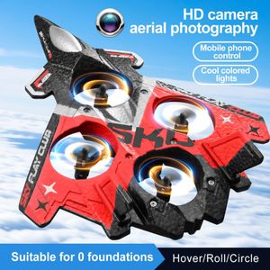 RCプレーンHDカメラ空中ポグラフィ電話リモートコントロールプレーンLEDロールオーバー360°ホバー/ロール/サークルEPP 4モータードローンおもちゃ240117