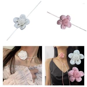 Gargantilha ajustável flor clavícula corrente flor pingente colares tecido camélia neckchain elegante acessórios florais dropship