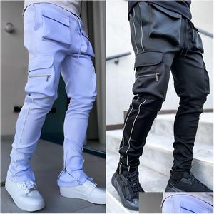 Erkek pantolon godyu kargo pantolon bahar ve sonbahar erkek streç mti-cep yansıtıcı düz spor fitness rahat pantolon joggers dhx6h