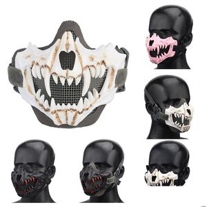 Half Face Mask Tactical Skl Mask Outdoor Airsoft Shooting Face Protection Gear Metal Steel Wire Mesh Half No03-019 Drop Delivery Tact Dhxmo