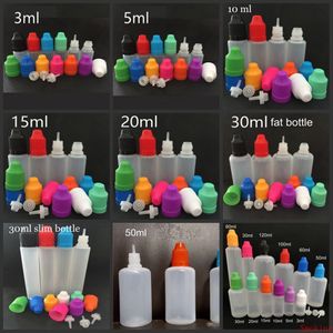 E Sıvı Şişeler 3ml 5ml 10ml 15ml 20ml 30ml boş damlası LDPE plastik çocuk geçirmez kapaklar uzun ince iğne meyve suyu yağı için ipuçları