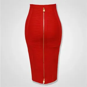 Skirts Women's Elastic Tight Pencil Skirt Monochromatic Zipper Orange Blue Black Red White Powder Sexy Summer A1238