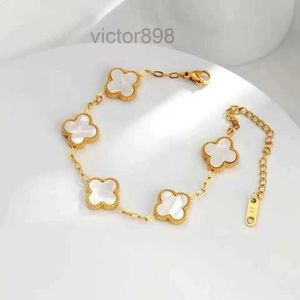 001 Designer Jewelry cleef Four Leaf Clover Charm Bracelets Bangle Chain 18K Gold Agate Shell Mother of Pearl for Women Girl Wedding Mother Day van Jewelry 7ESU