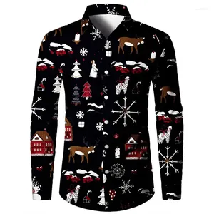 Men's Casual Shirts 2024 Long Sleeve Christmas Santa Fashion Party Lapel Printed Comfortable And Versatile Plus Size Shirt