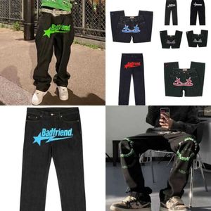 Herr jeans män jeans nofs brev tryck män high street vintage hip hop jenim pants kvinnor avslappnad rak bred ben y2k mode fz