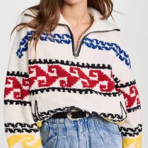 Jaquetas femininas Isabel Marant Etoile Design Pulôver Suéter Meia Zíper Gola Jaqueta de Lã Cordeiro Lã Suéteres Soltos Casaco Casual Feminino