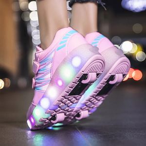 boys and girls Roller Skates Tow Wheels Shoes Glowing Light LED Children Fashion Luminous Sport Casual Wheelys Skating Sneakers 240117