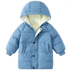 Down Coat Kruleepo Mid-Längd Solid Hooded Jacket For Children Girl Boy Autumn Winter Thick Warm Overcoat Outerwear Baby Kid