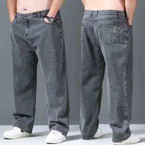 Rak baggy jeans byxor män casual wide ben classic hållbart arbete bära grå denim byxor stora storlek kläder man 2023 240117