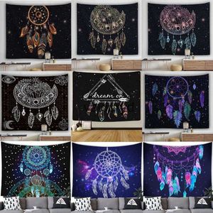 Tapissries Bohemian Dream Catcher Tapestry Psychedelic Feathers Occult Decor Bedroom Hippie Wall Carpet Beach Handduk Dekoration för HomeVaiduryd