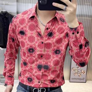 Camicie casual da uomo 2024 Primavera Camicia colorata a maniche lunghe Risvolto Top Versatile Stampa personalizzata Slim Fit Streetwear Homme 5XL