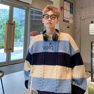 Męskie swetry w stylu Hongkongu para Sweter Zimowy kontrast męski kontrast gruby gwint dzianinowy płaszcz koszuli luźna i leniwa dzianina koszula ropayolq