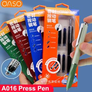 Oaso a016 caneta tinteiro selada, imprensa automática, caneta para escrita de estudante, caligrafia, 0.5mm, cartucho substituível para escritório, presente de tinta 240117