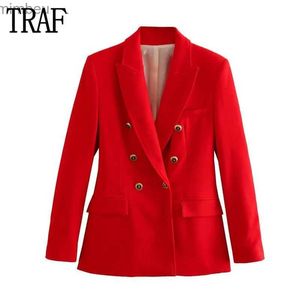 Garnitury damskie Blazers Traf Red Keilor Blazers Dame Blazer Blazer Woman Kobieta z długim rękawem Office Kobiet Blazer Pad Kurtka na ramię Womenl40118