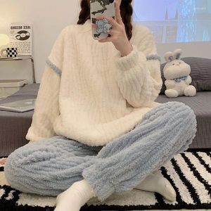 Women's Sleepwear Women Pajamas Winter Plush Thickened Student Girls Coral Velvet Cute Loungewear Flannel Famale Outerwear Homewear Suit